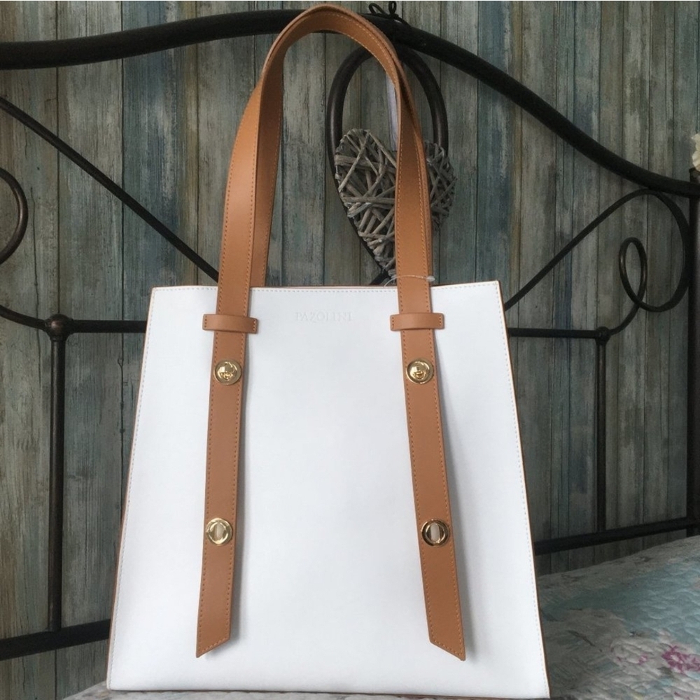 Carlo Pazolini White and Tan Tote with Double Adjustable Handles